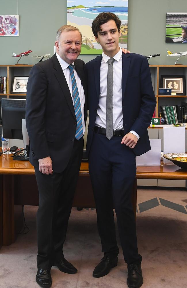 Anthony Albanese with son Nathan in 2020. Picture: AAP Image/Lukas Coch