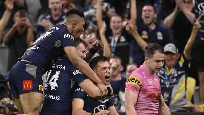 The Cowboys have kept their season alive with a crucial win over the Panthers, after a golden point try to Scott Drinkwater. Picture: Getty Images.