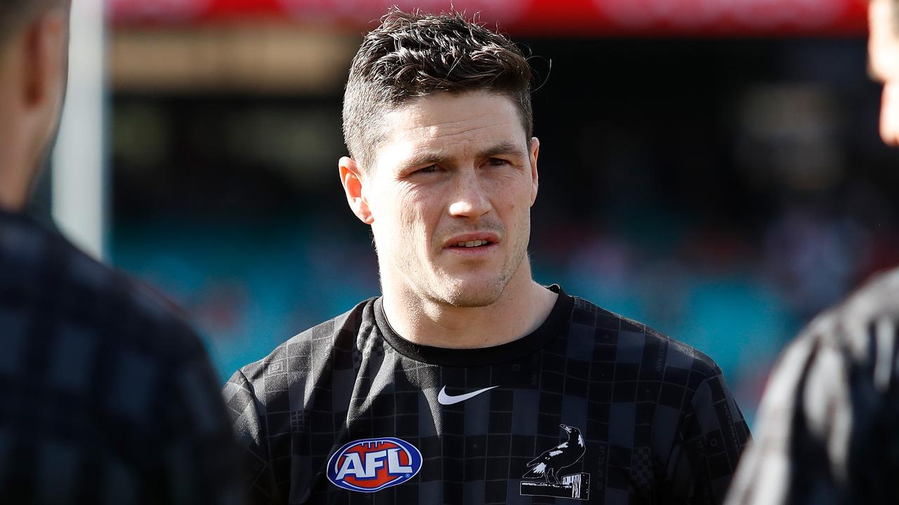 SYDNEY, AUSTRALIA - SEPTEMBER 17: Jack Crisp of the Magpies looks on during the 2022 AFL Second Preliminary Final match between the Sydney Swans and the Collingwood Magpies at the Sydney Cricket Ground on September 17, 2022 in Sydney, Australia. (Photo by Dylan Burns/AFL Photos via Getty Images)