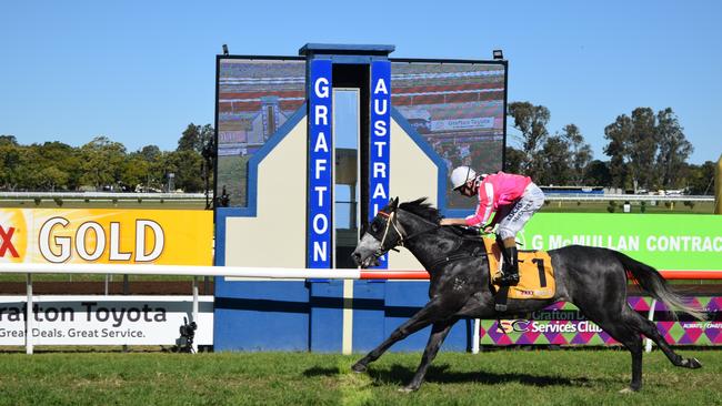 Exclusive, pictured winning a Class One Handicap on Grafton Cup Day in 2019, will be aiming for wins at three consecutive July Carnivals when he lines up for the John Carlton Cup on Sunday.