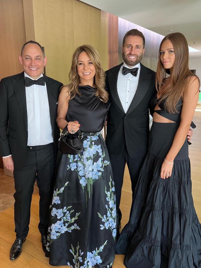 Georgia and Matthew Danos (r) with parents Fiona and Raphael Geminder for wedding of Ollie Howard and Lauren Thurin.