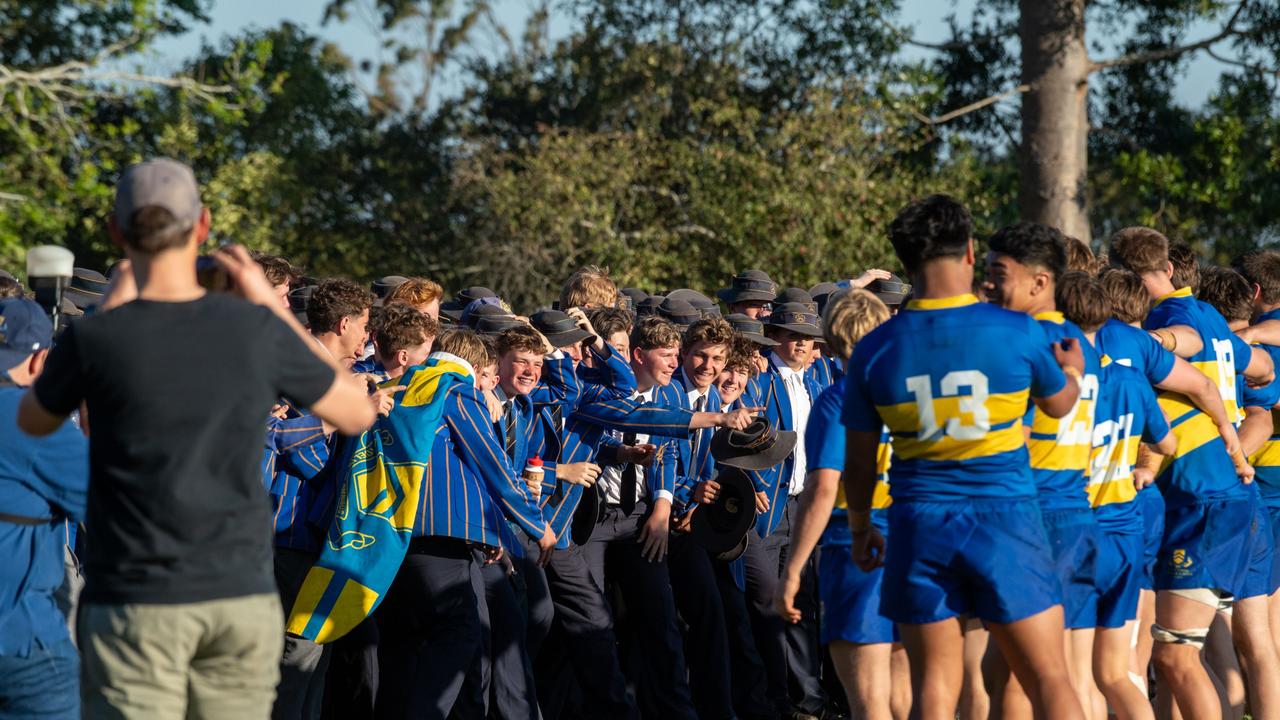 TGS celebrate their win. 2024 O'Callaghan Cup at Downlands College. Photo by Nev Madsen