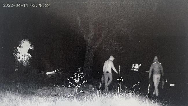 A still from CCTV footage that captures Aaron Campbell and Ivan Djerke leaving the scene of the Kambah home invasion. Picture: Supplied