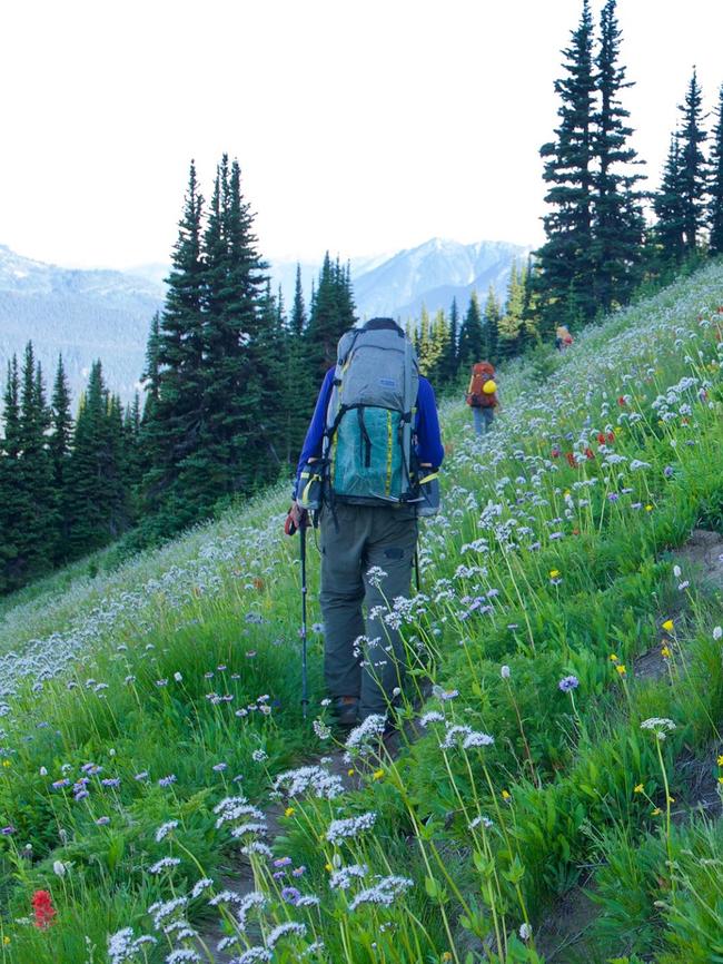 On a hike.