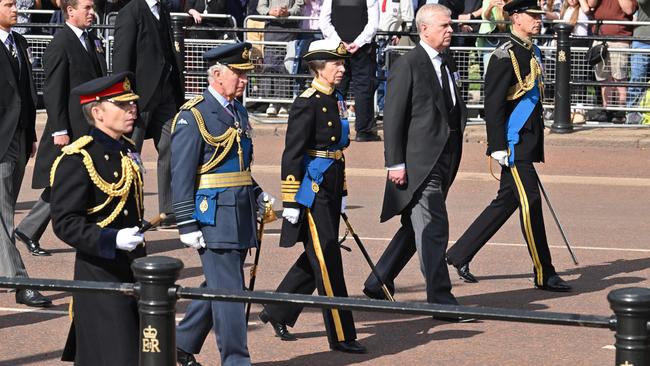 King Charles III, Princess Anne, Princess Royal, Prince Andrewand Prince Edwardwalk behind the coffin during the procession for the Lying-in State of Queen Elizabeth II.   Picture: Getty Images)