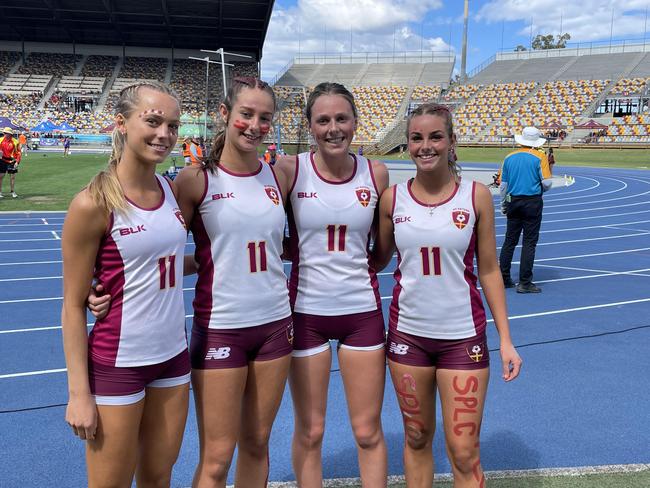 St Peters Lutheran COllege's Milla Roberts, second from the right, with teammates.