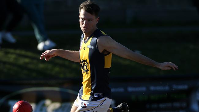 Jacob Smith keeps his eye on the ball for Hurstbridge. Picture: Hamish Blair