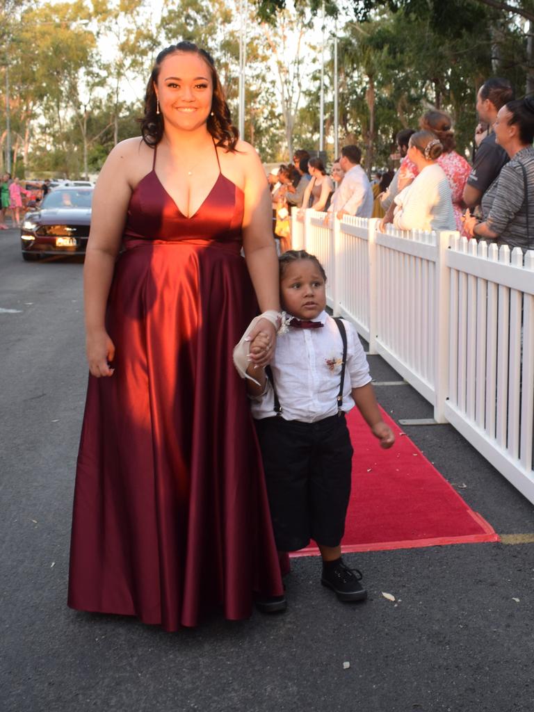 Shawntika Kanak with her nephew Dardray at the North Rockhampton High School Formal 2023.