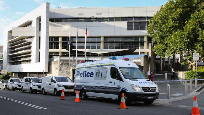 Auburn police station remained taped off on Tuesday morning. Picture: NCA Newswire/ Gaye Gerard