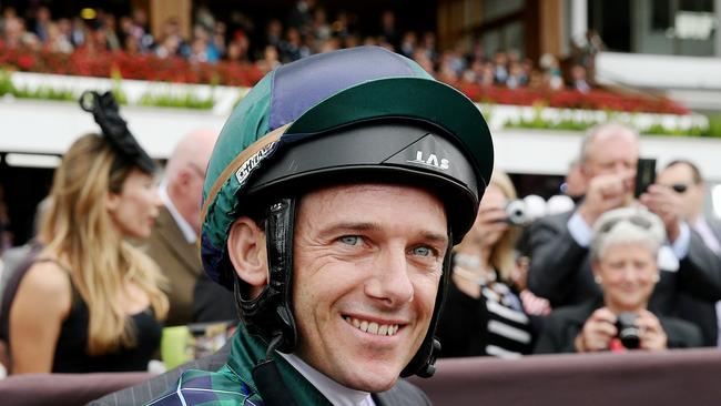 Australian Guineas Day at Flemington Racecourse, Race- 7 Australian Guineas 1600m, Brett Prebble onboard Wandjina wins. Melbourne. 7th March 2015. Picture: Colleen Petch.