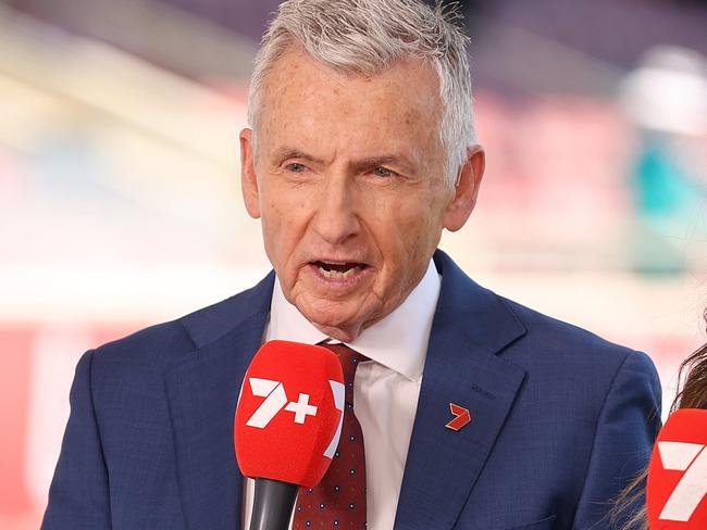 MELBOURNE, AUSTRALIA - OCTOBER 26: Bruce McAvaney commentates during Cox Plate Day at Moonee Valley Racecourse on October 26, 2024 in Melbourne, Australia. (Photo by Kelly Defina/Getty Images)