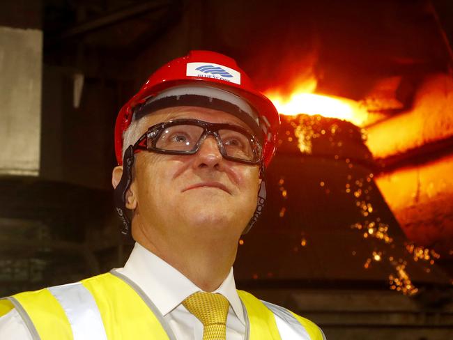 Australian Prime Minister Malcolm Turnbull during a visit to the BlueScope Steel Port Kembla. Picture: AAP