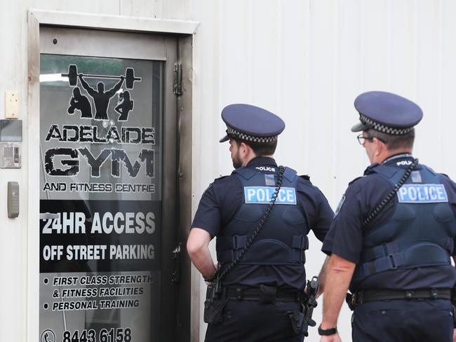 <span id="U6130083170408sD" style="letter-spacing:0.013em;">BLAZE: Police at the scene of the arson attack at Stevens’ Adelaide Gym in Thebarton, the second business targeted</span>.