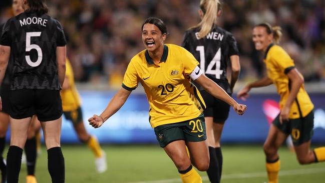 Sam Kerr headlines a star-studded Matildas squad to tackle Canada next month. Picture: Getty Images