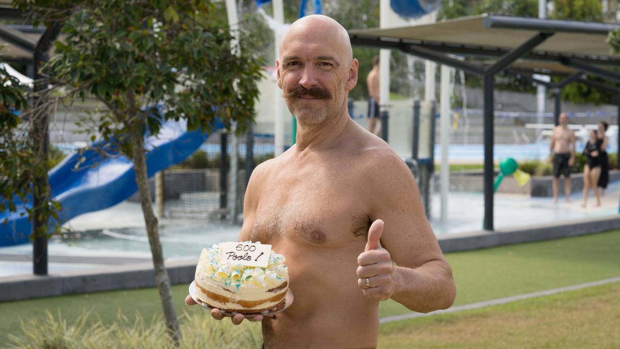 Sydney man Kenton Webb has spent the last 30 years swimming in pools around the world as part of his quest to swim 1km in 1000 pools. Picture: Christine Schindler