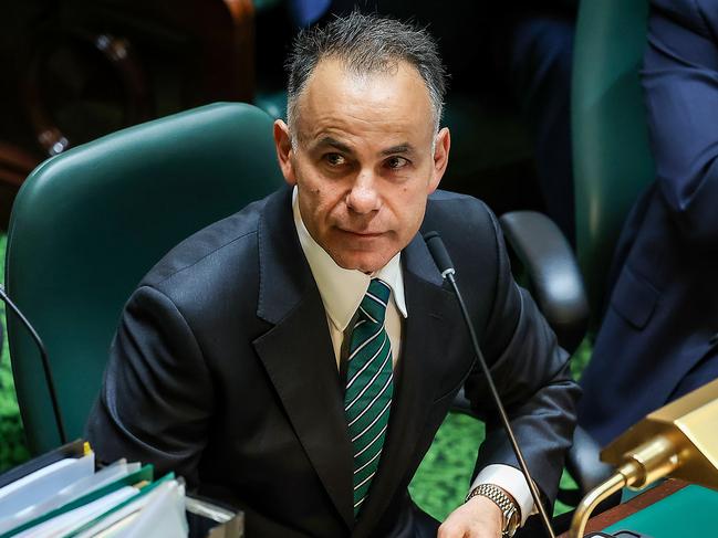 Opposition Leader John Pesutto points to 56 new or increased taxes since 2014, while slamming skyrocketing net debt that approaches $188bn. Picture: Ian Currie