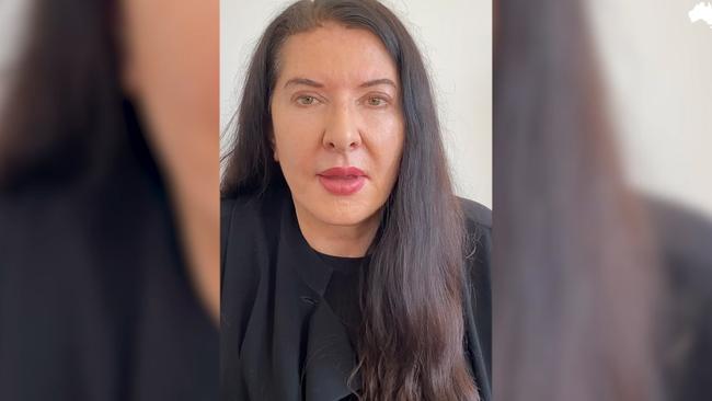 Marina Abramovic performs her piece Look into My Eyes, For One Minute, for the Isolation Room series.