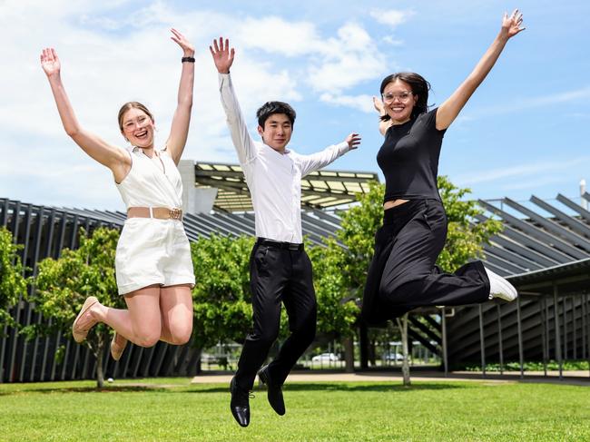 Trinity Anglican School is celebrating a trio of Australian Tertiary Admission Rank results above 98. Year 12 graduates Cara Elliott, Takeru Oguchi and Frances Gale are in the top percentage of TAS students' ATAR results, and have all applied to medicine next year. Picture: Brendan Radke