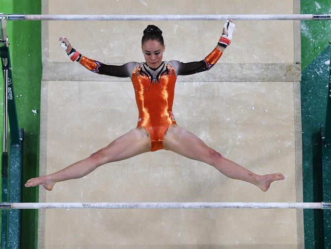 Eythora Thorsdottir of the Netherlands competes on the uneven bars in Rio.