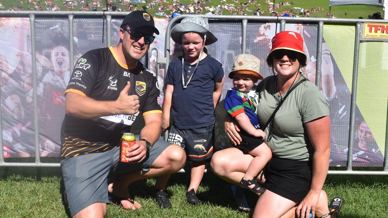 The Hoare family enjoy the Dolphins vs Titans NRL trial match at the Sunshine Coast Stadium. Picture: Eddie Franklin.