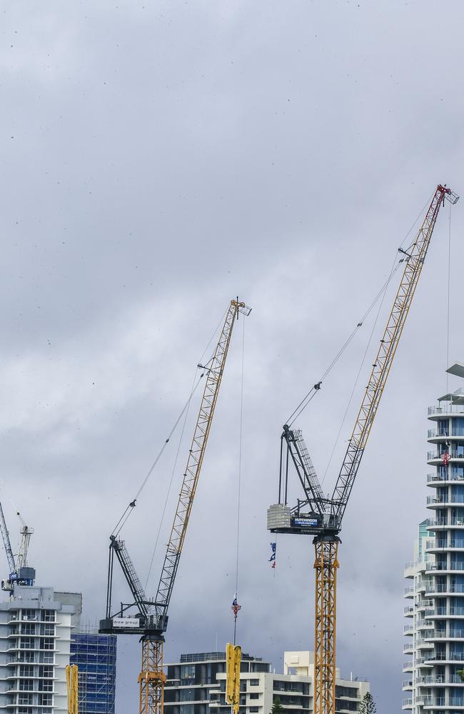 Cranes at Main Beach, Gold Coast. Picture: Glenn Campbell