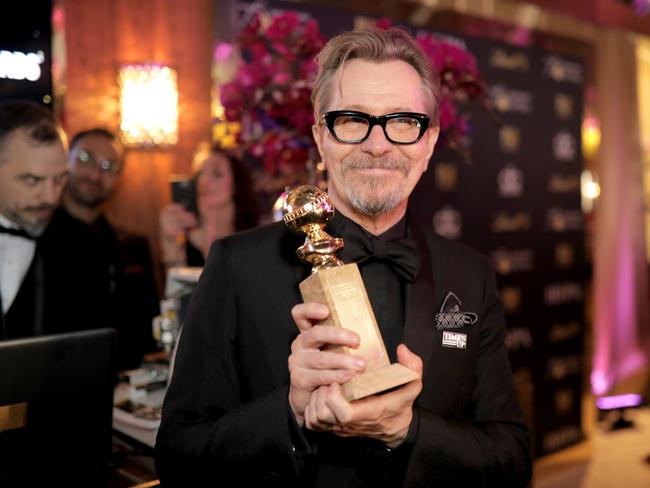 Actor Gary Oldman, winner of the award for Best Performance by an Actor in a Motion Picture (Drama) for 'Darkest Hour,' at The Golden Globe Awards. Picture: Getty