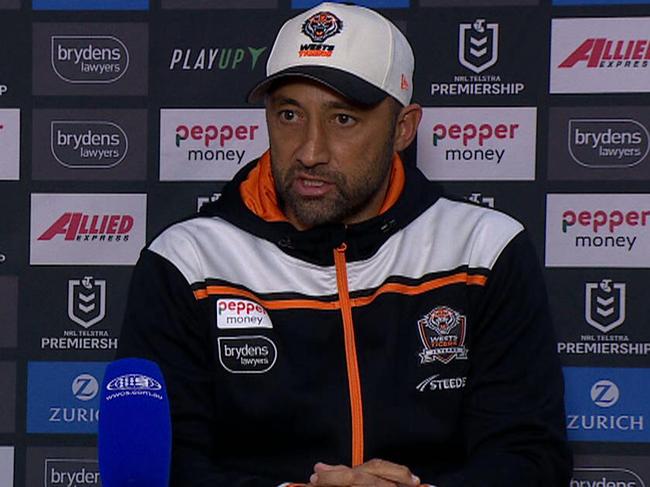 Benji Marshall has torn his side to shreds, with the rookie boss going nuclear after the Tigers capitulated to lose 58-6 to keep them rooted to the foot of the table.