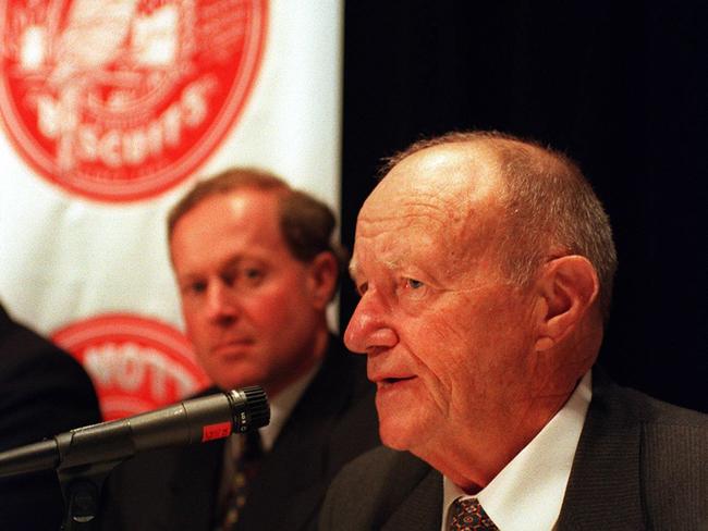 Mr Purdy in his days as a successful chairman of Arnott's biscuits Chairman Bill Purdy at annual general meeting.