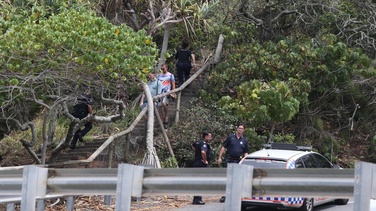 Police investigating a complaint at Burleigh headland. Pic Mike Batterham.