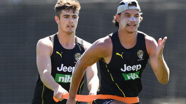 Daniel Rioli gets to work with father-son recruit Patrick Naish. Picture: Getty