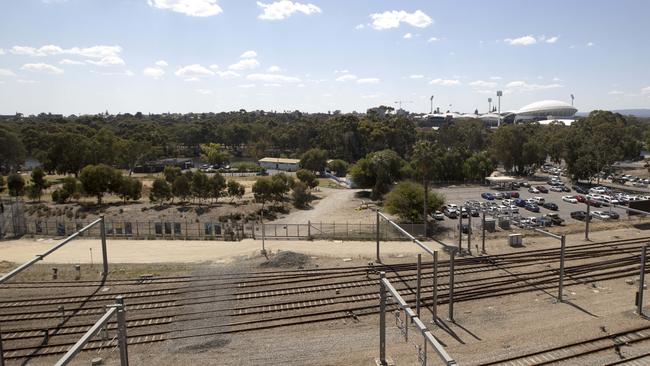 The site off Morphett Street, between the railyards and the River Torrens, where the new arena would likely be built. Photo: Kelly Barnes