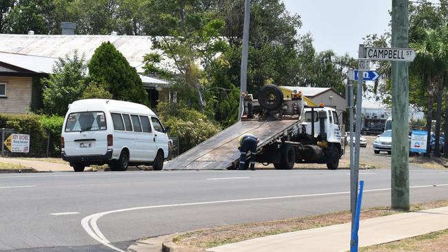 The scene of a fatal crash in Laidley on Tuesday. The van involved in the accident was taken away by police.