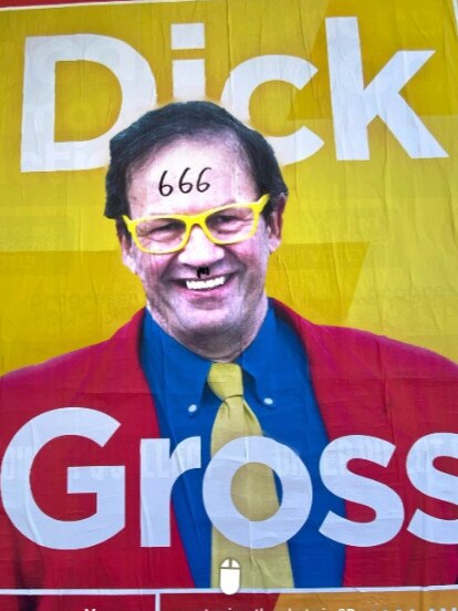 Port Phillip Councillor Dick Gross’ campaign posters have been defaced.