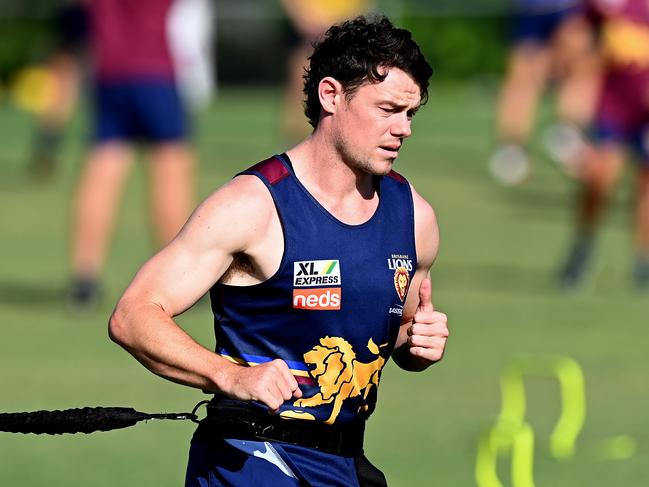 Lachie Neale goes through his paces at training. Picture: Bradley Kanaris/AFL Photos/Getty Images