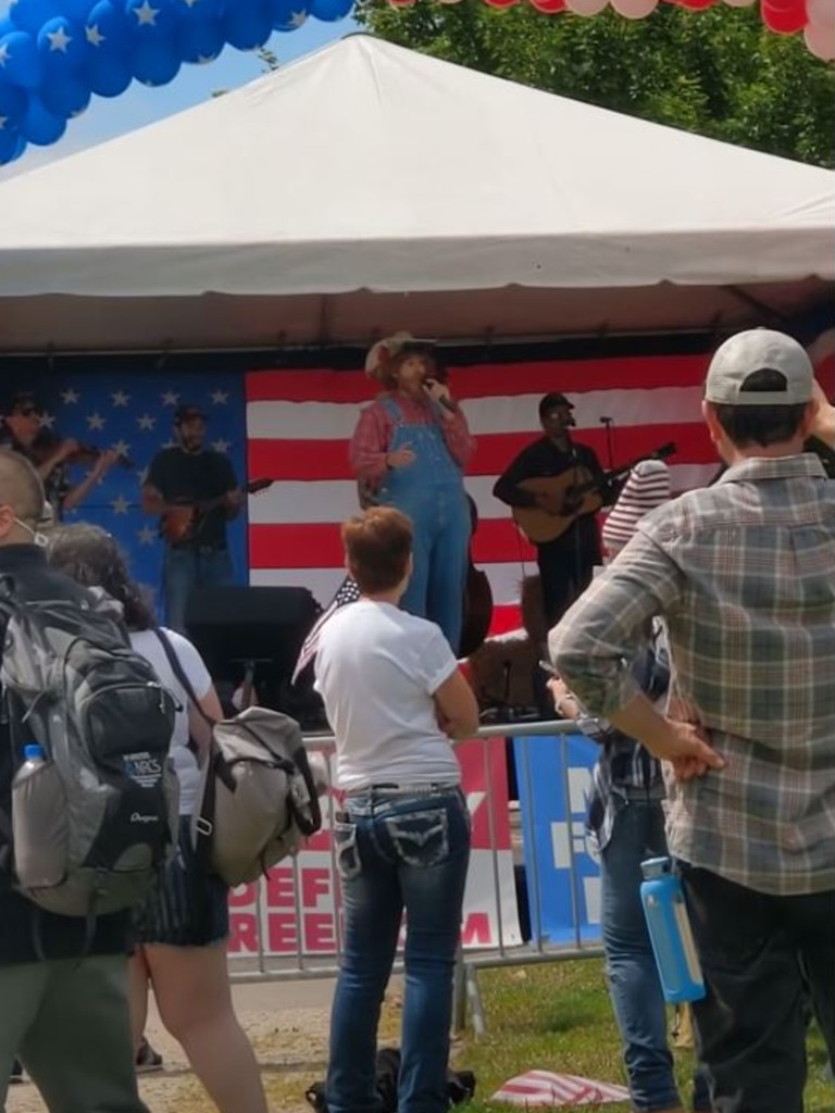 Sacha Baron Cohen at a right-wing rally this year.