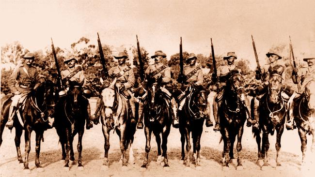 Harry ‘Breaker’ Morant and third from left with the 2nd South Australian Mounted Rifles during the Boer War, circa 1900. . Picture: Australian War Memorial