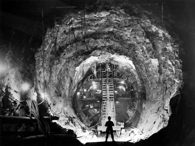 1956. Underground tunnel being constructed for Snowy Mountains Hydro Electric Scheme at Cooma, circa 1956.