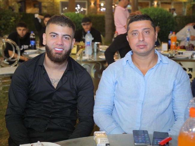 Bilal Haouchar (right) catches up with friend Mohamad Arnaout (left) in Lebanon before his recent arrest.