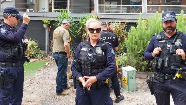 Police at Couran Cove Island Resort, South Stradbroke Island last year.