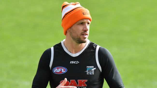 Travis Boak of the Power during a training session at Adelaide Oval. Picture: AAP Image/David Mariuz