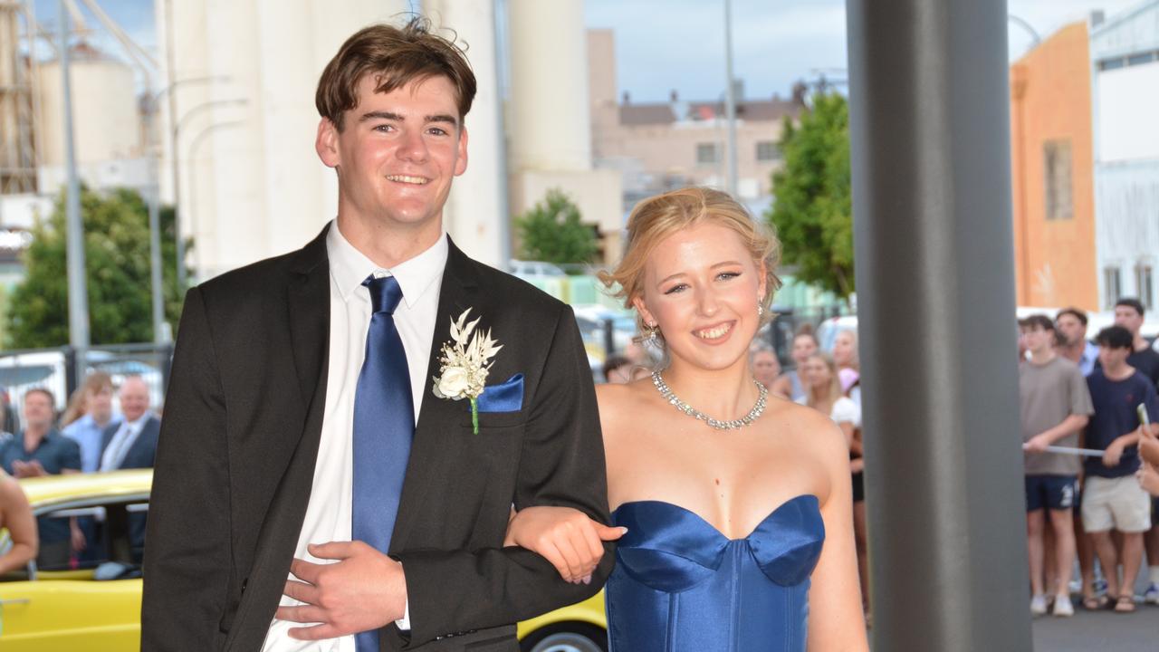 Toowoomba school formals. At the 2023 St Ursula's College formal is graduate Paige Reimers with her partner Lachy Thompson. Picture: Rhylea Millar