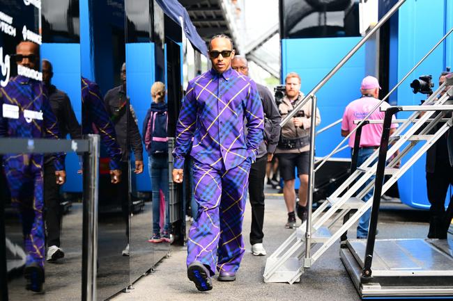 Lewis Hamilton wears Burberry at the Belgian Grand Prix.