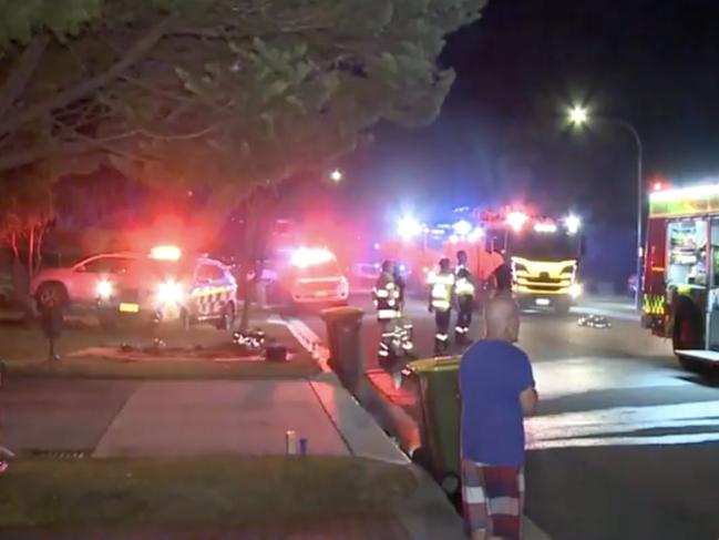 Three fire trucks and 12 firefighters worked to put out the blaze. Picture: 7 NEWS.