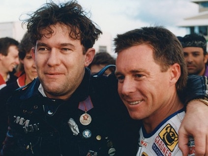 Jimmy Barnes on a joy ride with Wayne Gardner at Phillip Island. Picture: Supplied/KIlling TIme