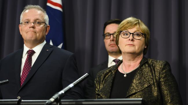 Defence Minister Linda Reynolds during Sunday’s press conference addressing the Australian bushfires on Sunday. Picture: Rohan Thomson/Getty