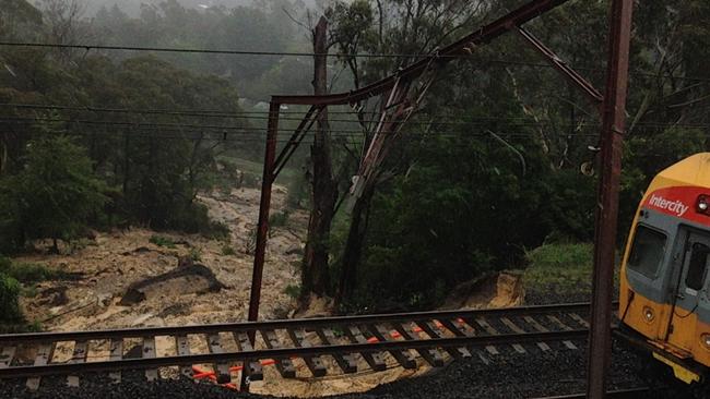 A landslide at Leura is affecting the Blue Mountains train line. Picture: Sydney Trains Facebook