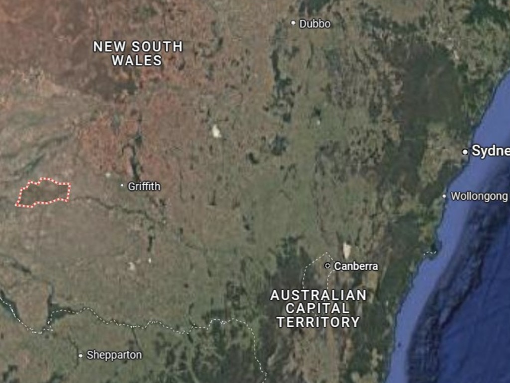 The crash occurred near Hay, about 730km west of Sydney. Picture: Google Maps