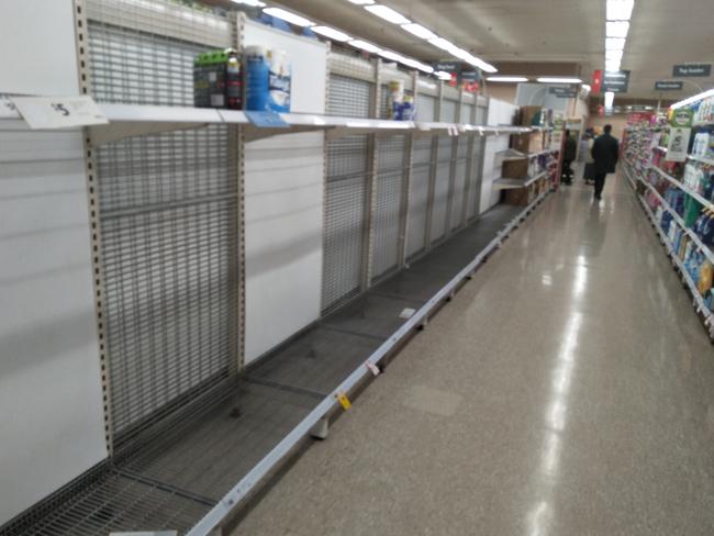 Empty toilet paper shelves in Glenroy Coles, Melbourne.