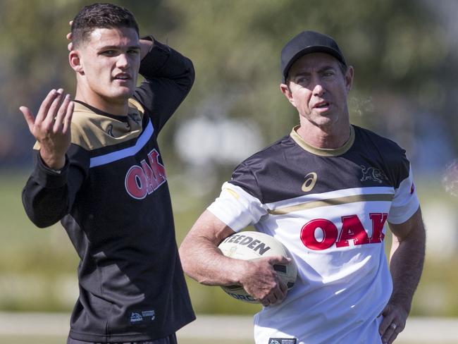 Penrith Panthers great Greg Alexander with Nathan Cleary. Picture: Penrith Panthers