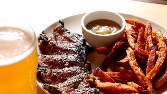 The $15 steak at Curly Lewis Brewery in Bondi. Picture: Damian Shaw